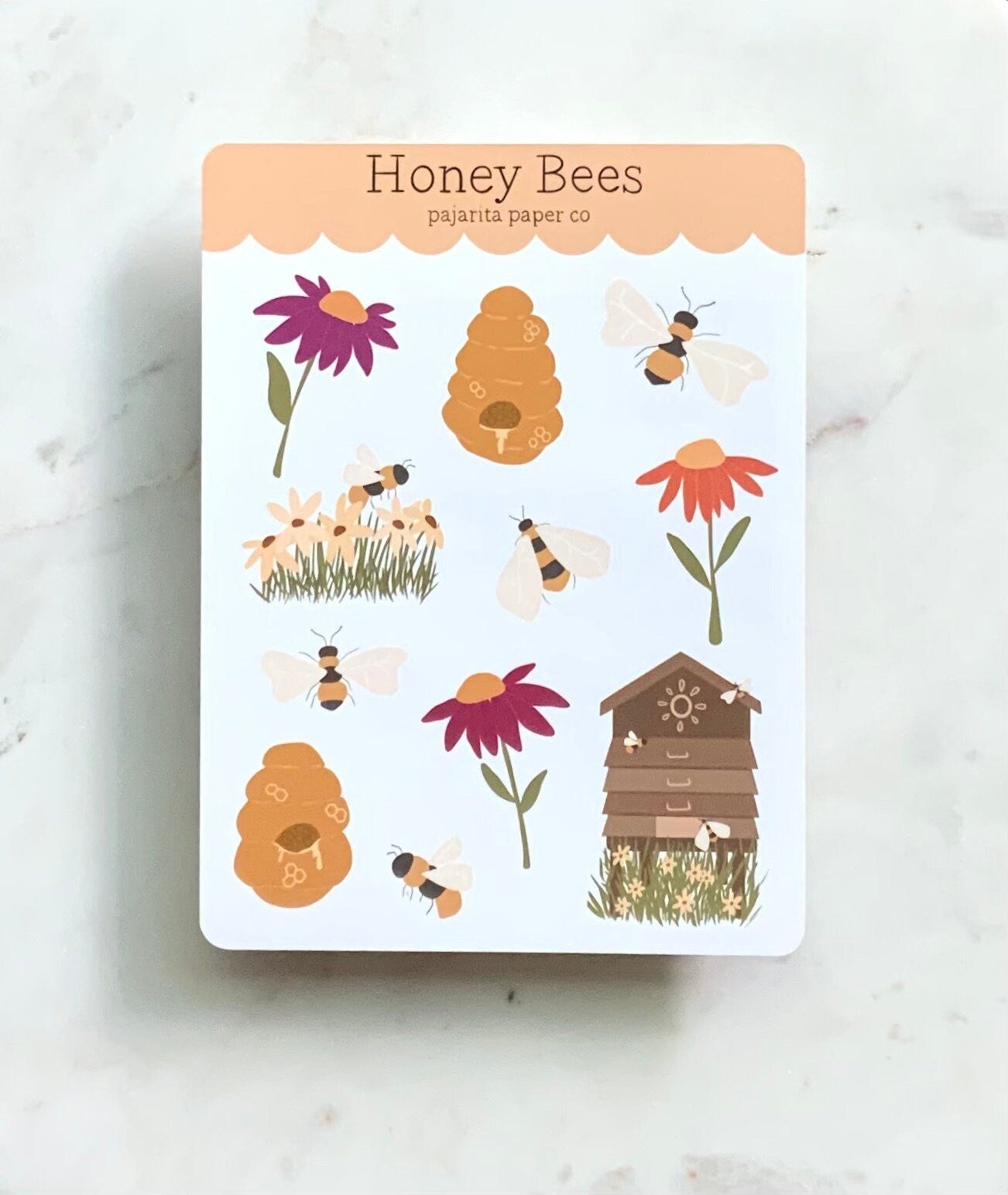 Honey Bees and Flowers Sticker Sheet | Spring Stickers | Journaling Stickers | Bee Sticker Sheets | Kids Stickers