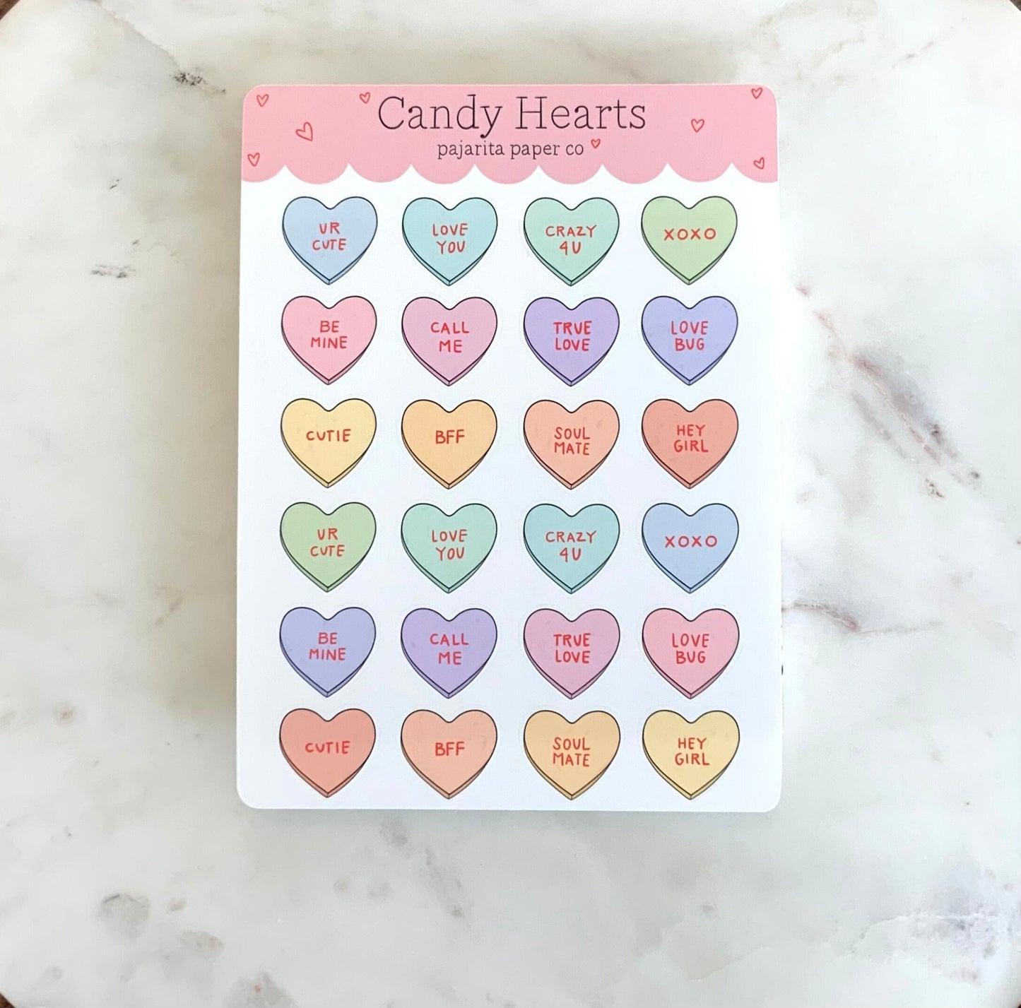 Candy Hearts Sticker Sheet | Valentine Sticker Sheet | Valentine Stickers | Journaling Stickers | Planner Paper Stickers | Kids Stickers