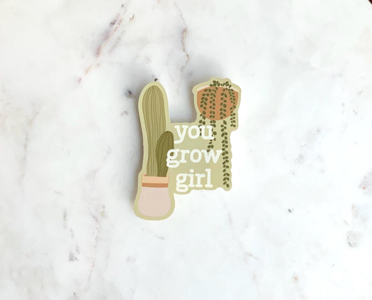 You Grow Girl Sticker | Green Background | Plant Stickers | Plant Lovers | Water Bottle Sticker