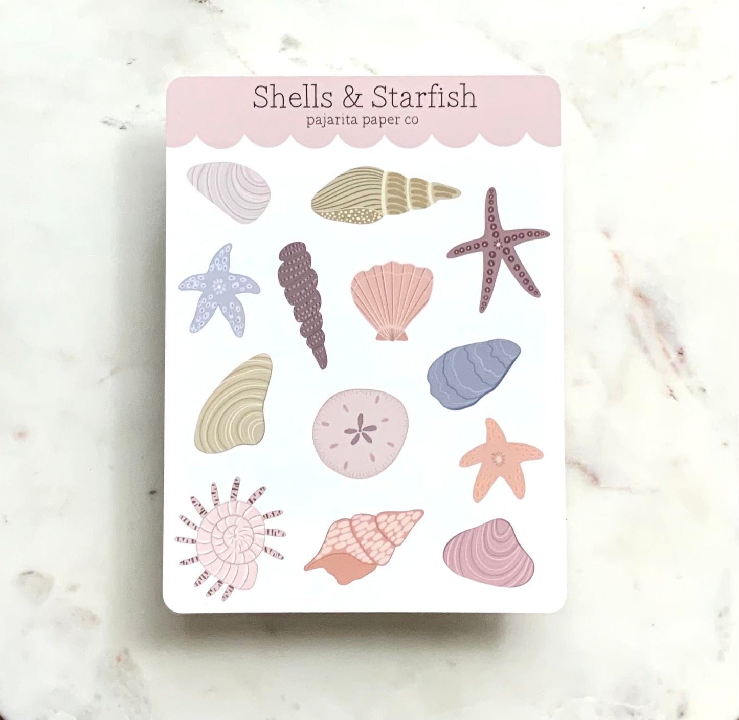 Shells and Starfish Sticker Sheet | Ocean Theme Stickers | Journaling Stickers | Sea Sticker Sheets | Kids Stickers