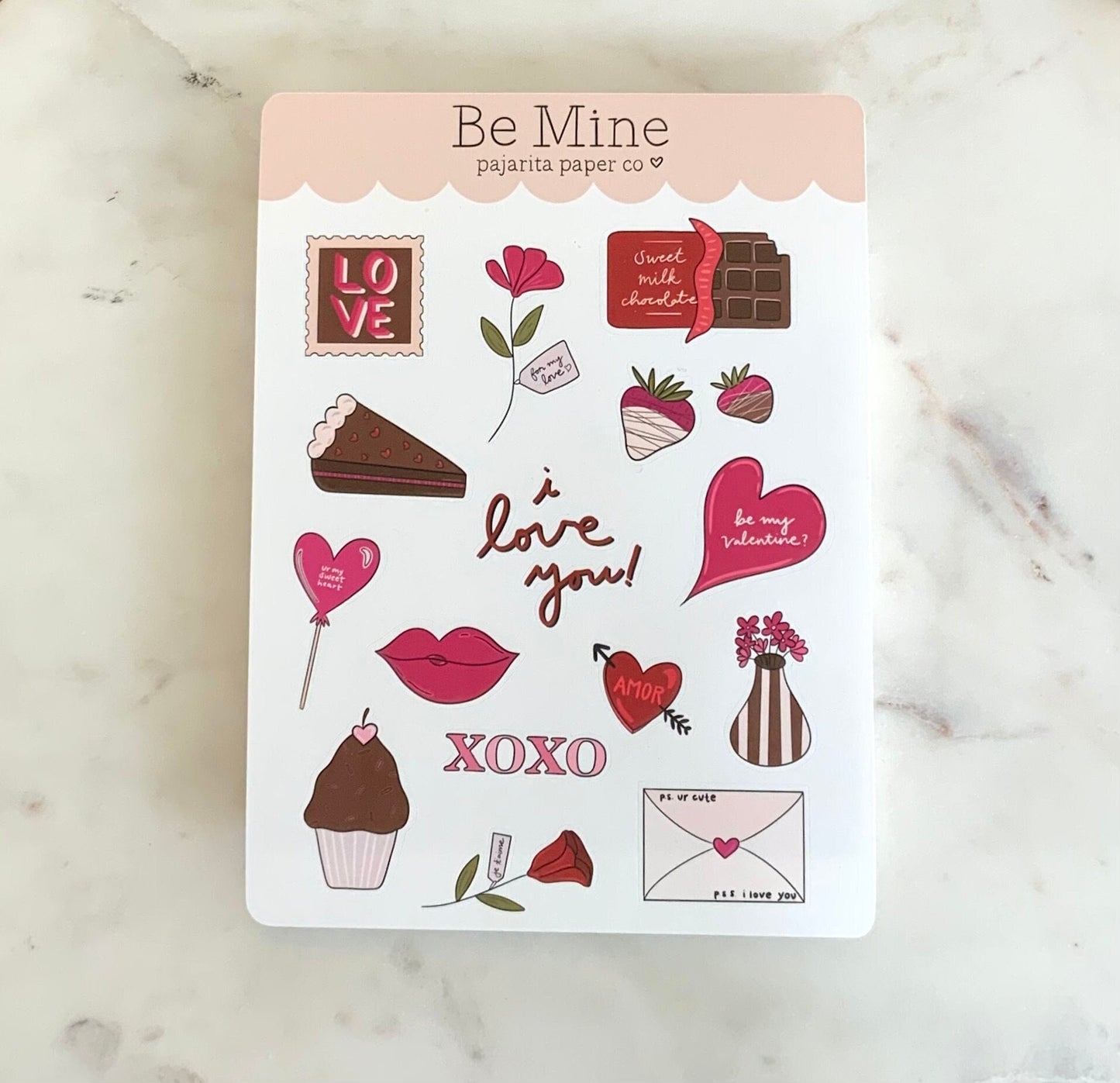 Be Mine Valentine Sticker Sheet | Valentine Stickers | Journaling Stickers | Planner Paper Stickers | Kids Stickers