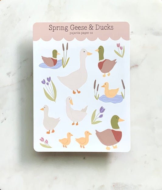 Spring Geese and Duck Sticker Sheet| Spring Stickers | Journaling Stickers | Bird Stickers | Kids Stickers