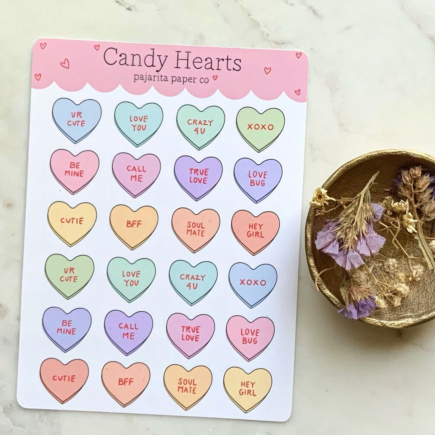 Candy Hearts Sticker Sheet | Valentine Sticker Sheet | Valentine Stickers | Journaling Stickers | Planner Paper Stickers | Kids Stickers